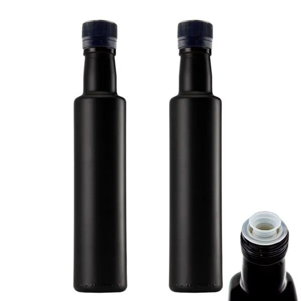 mikken mikken 2x Ölflasche 250 ml 500 ml matt schwarz runde Dosierflasche mit Ausgießer 2 Etiketten – Produktbild 1 von 7