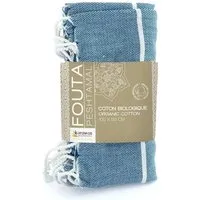 Karawan authentic Karawan authentic Fouta / Hammamtuch aus Biobaumwolle / Hammam Collection, White & ocean, – Produktbild 1 von 1