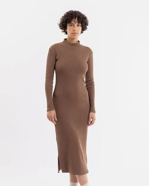 Rotholz Rotholz Mock Neck Kleid aus Rippenstrick, Braun, – Produktbild 1 von 4