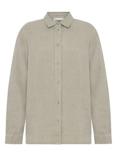 KnowledgeCotton Apparel KnowledgeCotton Apparel Lockeres Leinenhemd mit langen Ärmeln - Bio-Leinen GOTS/Vegan, Grün (yarndyed-twill), – Produktbild 1 von 4