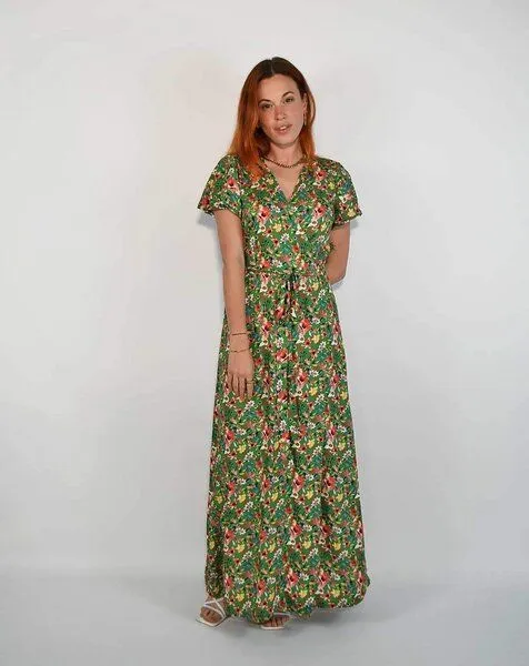 Aatise Aatise Langes Sommerkleid/Festkleid Zady mit Schmetterlingsärmel, 100% EcoVero, Grün, – Produktbild 1 von 4