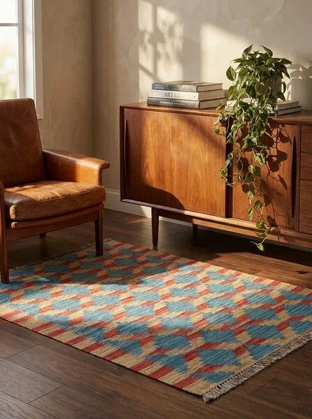 Rugtales Kelim Gashgai „Rugtales“ aus Schurwolle, 79x120 cm, Blau, – Produktbild 2 von 4