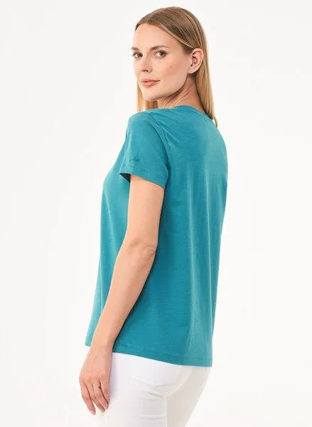 ORGANICATION ORGANICATION Damen Basic T-Shirt aus Bio-Baumwolle mit V-Ausschnitt, Petrol(petrol green), – Produktbild 4 von 4