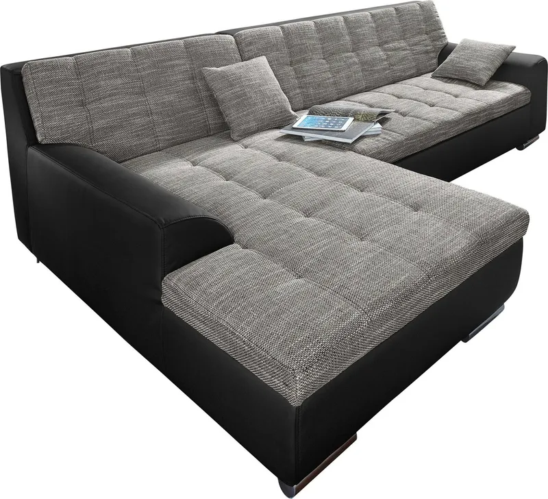 DOMO collection Ecksofa TREVISO viele Bezüge, auch in Cord, L-Form, 267x178 cm, wahlw. mit Bettfunktion, inkl. Zierkissen, Unser Dauertiefpreis, Schwarz, – Produktbild 1 von 8
