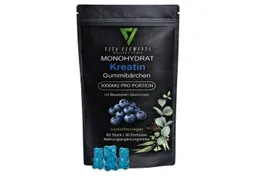 Vita Elements Kreatin Monohydrat Gummies - 3000mg pro Portion, 60 Gummibärchen, 1 er Packung à 60 St., Blaubeeren-Geschmack, Vegan, Gentechnikfrei, Zuckerfrei, Laborgeprüft – Produktbild 1 von 1