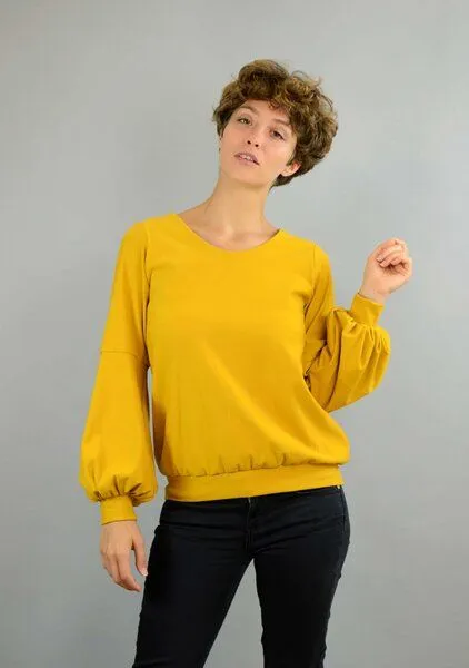 ManduTrap ManduTrap Bio Baumwolle, Pullover, Sweater "Caro" mit Ballonärmeln in rot, schwarz oder gelb, Gelb, – Produktbild 2 von 4