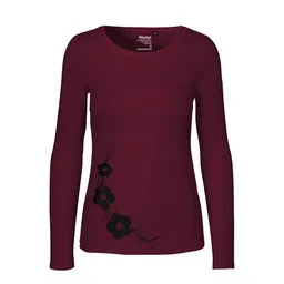 HANDGEDRUCKT HANDGEDRUCKT "Hibisken" Frauen Longsleeve aus reiner Biobaumwolle (kbA) – Produktbild 1 von 1