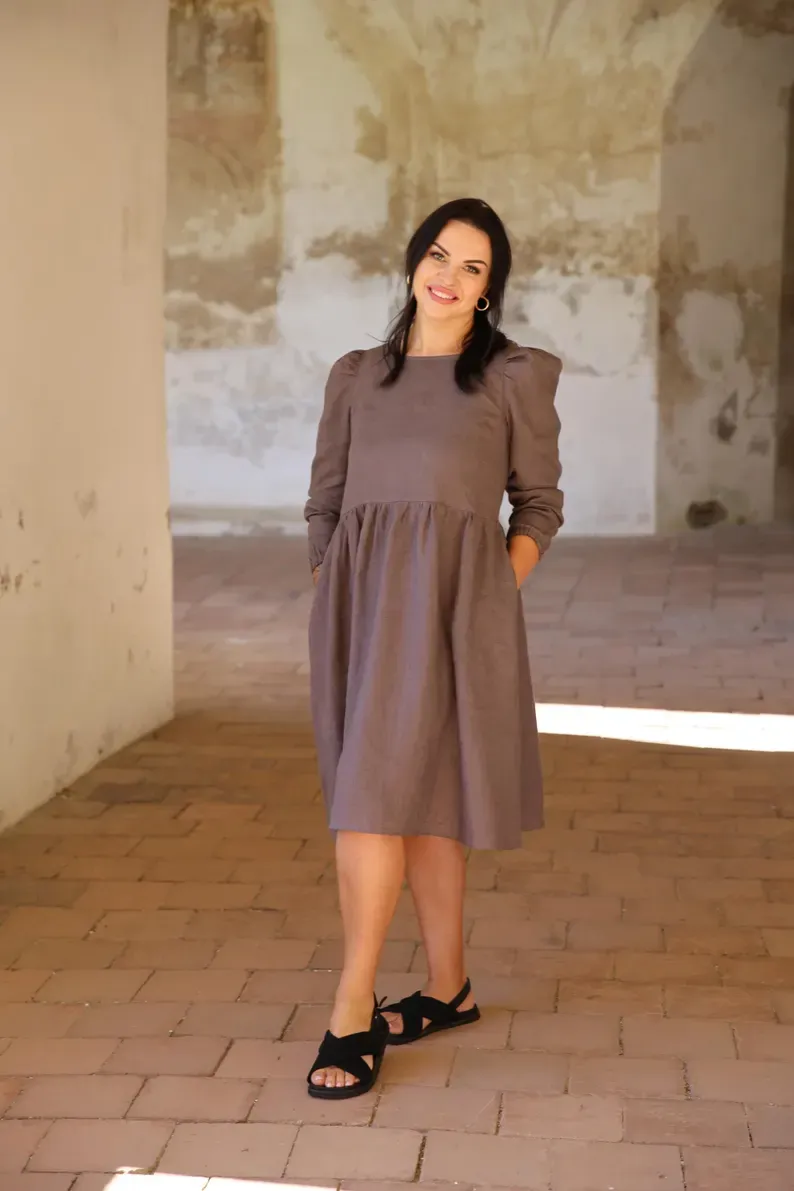 Amber Linen Amber Linen Damen vegan Kleid Sarah Taupe Braun, Braun, – Produktbild 1 von 2