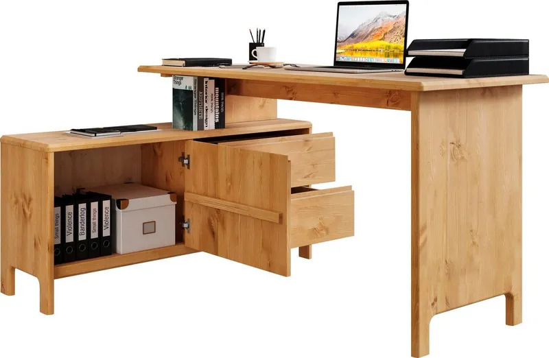OTTO home Schreibtisch Luven, aus Massivholz, in 2 Breiten, variable Nutzung als Schreibtisch oder Eckschreibtisch, Beige, – Produktbild 2 von 8