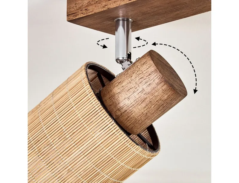 hofstein Deckenleuchte Deckenlampe aus Holz/Metall/Bambus in Dunkelbraun/Chromfarben/Natur, ohne Leuchtmittel, mit verstellbaren Strahlern, 3 x E14, ohne Leuchtmittel, Beige, – Produktbild 3 von 5
