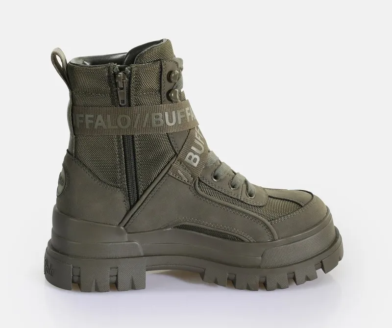 Buffalo Buffalo Aspha Com1 Vegan Winterboots Schnürstiefelette, Plateauboots mit Innen-Reißverschluss, Grün, – Produktbild 5 von 5
