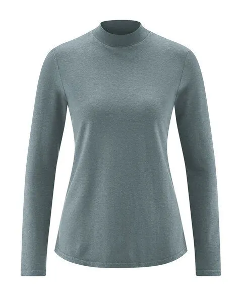 HempAge HempAge Damen Langarm-Shirt mit Stehkragen Hanf/Bio-Baumwolle, Titan-174, – Produktbild 1 von 4