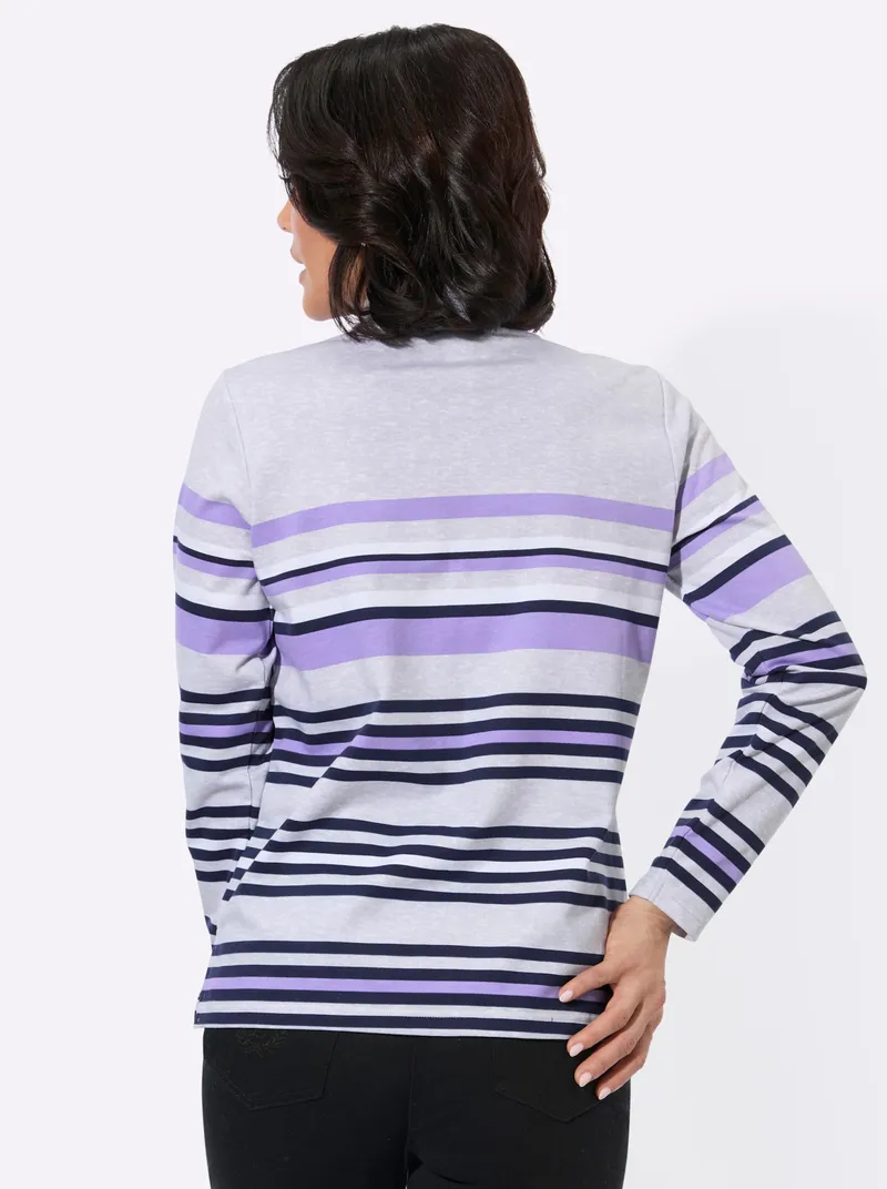 Witt Witt Poloshirt hellgrau-lavendel-geringelt, Hellgrau-lavendel-geringelt, – Produktbild 2 von 2