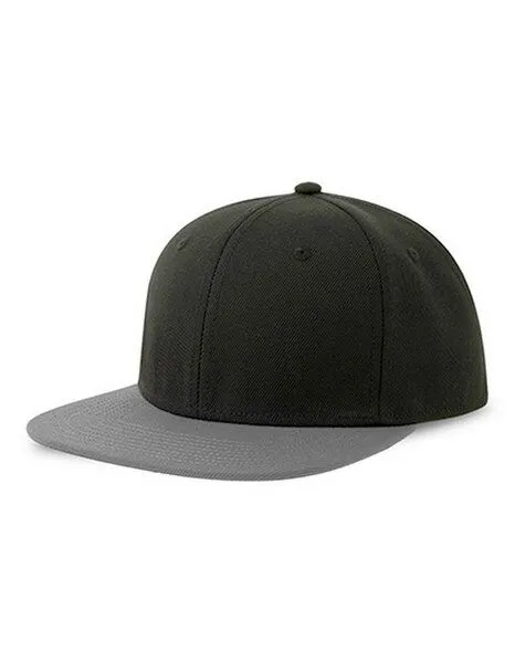 Atlantis Headwear Atlantis Headwear Basecap Flacher Schirm mit Kunststoffverschluss Snap Back, Schwarz/grau, – Produktbild 1 von 2