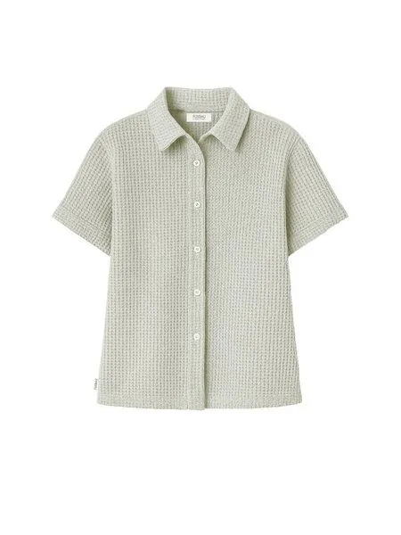 FUXBAU FUXBAU Frauen kurzarm Waffelstrick Bluse, Salbei, – Produktbild 3 von 4