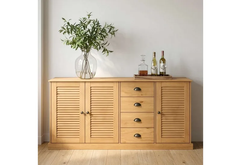 OTTO home Sideboard Turia, mit Lamellentüren, Kommode aus massivem Kiefernholz, FSC®, 4 Schubkasten, Breite 166 cm, Beige, – Produktbild 1 von 5