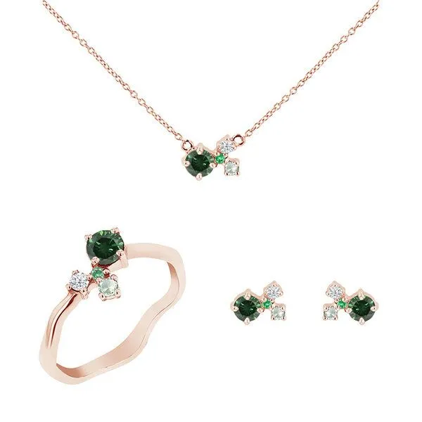 Eppi Eppi Cluster Schmuckset mit grünen Diamanten und Edelsteinen Halli, Rosa, – Produktbild 1 von 3