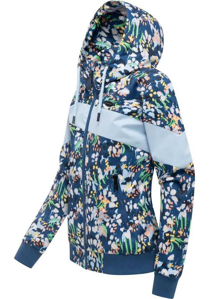 ragwear ragwear Outdoorjacke Nuggie Block Flower modische Damen Freizeitjacke mit floralem Print, Blau, – Produktbild 3 von 5