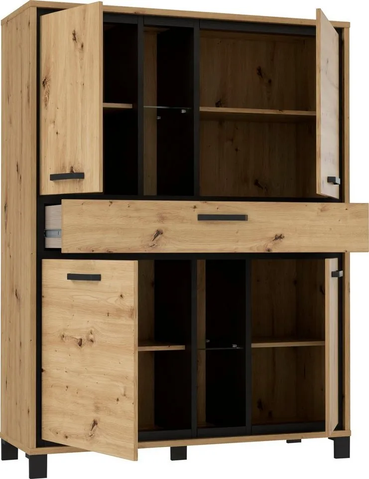 FORTE Highboard Trondheim, Höhe 161 cm, Braun|schwarz, – Produktbild 5 von 5