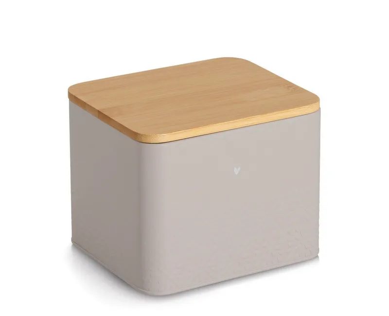 Zeller Present Vorratsdose Dosen mit Bambusdeckel, 3tlg., "Heart", Metall, (Set, 3-tlg), 9,5x9,5x13,5 (950 ml), 14x11x11,2 (1200 ml), 18x15,7x14,5 (3000 ml) cm, Grau, – Produktbild 5 von 5