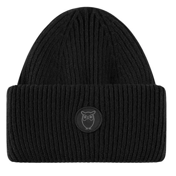 KnowledgeCotton Apparel KnowledgeCotton Apparel Big Rib Beanie-Mütze aus Lammwolle, Black jet, – Produktbild 1 von 4
