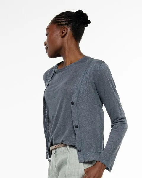 Alma & Lovis Alma & Lovis Eleganter Cardigan aus 100% Leinen-Jersey | Leinen Jersey Jacket, Pinie (grün-grau), – Produktbild 4 von 4