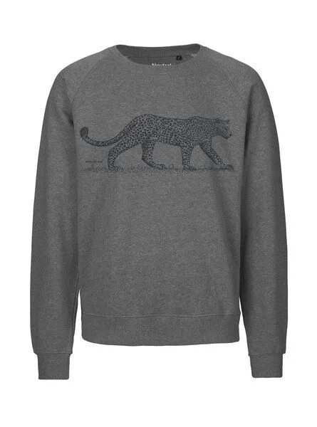 Peaces.bio - handbedruckte Biomode Peaces.bio - handbedruckte Biomode Bio Herren-Sweatshirt Leopard, Dunkelgrau, – Produktbild 1 von 2