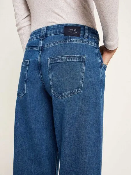 LANIUS LANIUS Marlenejeans mit Bundfalte aus Bio-Baumwolle, Mid blue denim, – Produktbild 5 von 8