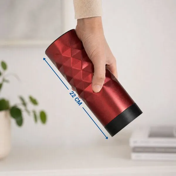 elasto elasto Thermobecher 440 ml aus Edelstahl - doppelwandiger Kaffeebecher to go - auslaufsicherer Isolierbecher, Blau/rot, – Produktbild 4 von 4