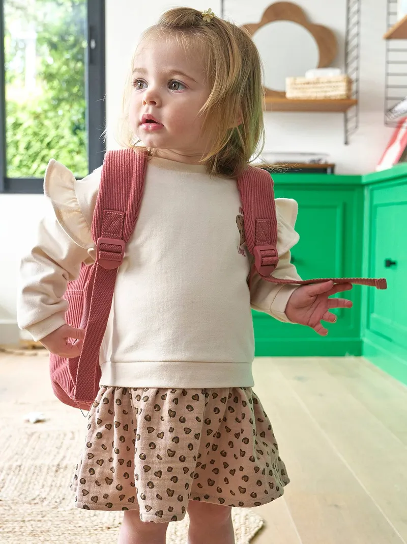 Vertbaudet Vertbaudet 2-in-1 Baby Sweatkleid mit Musselinrock, Hellbeige/braun leo, – Produktbild 3 von 4