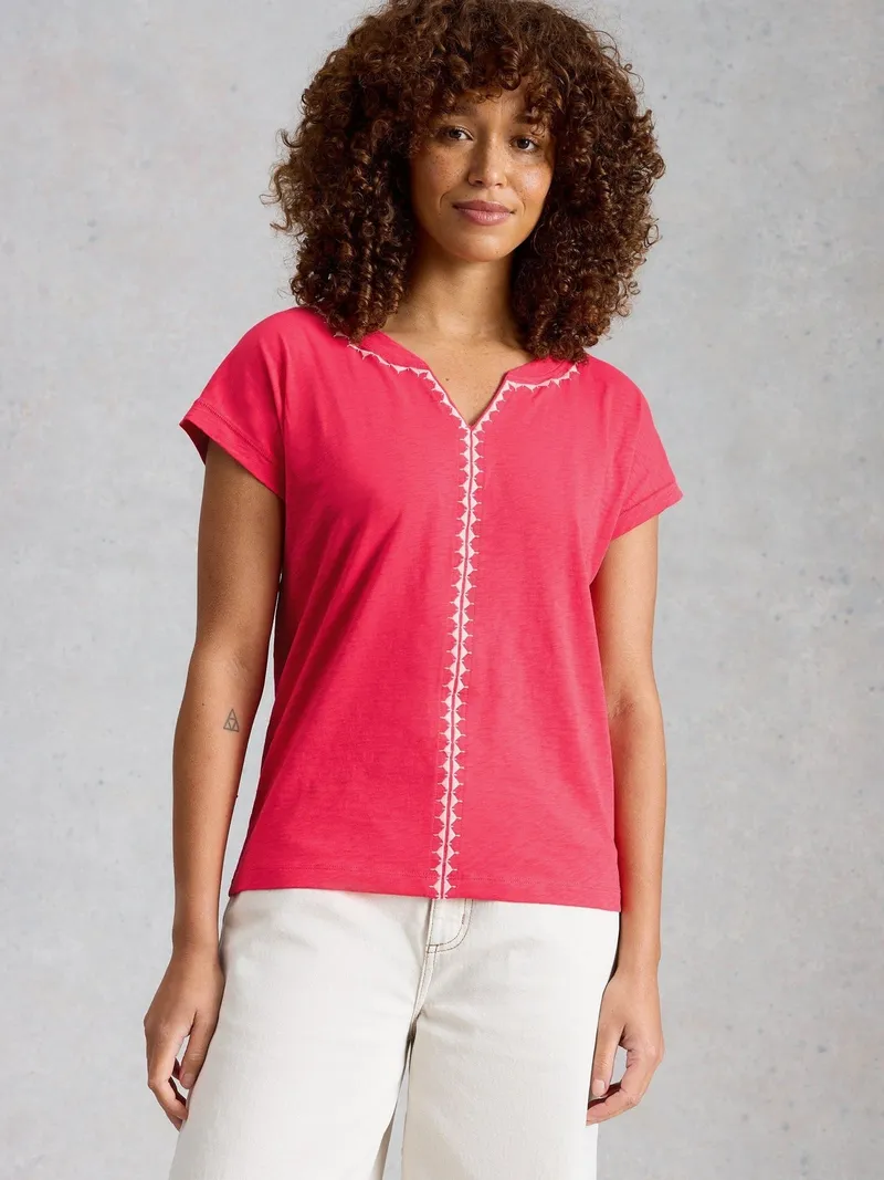 White Stuff Besticktes T-Shirt Nelly - 42, Leuchtend rosa, – Produktbild 3 von 4