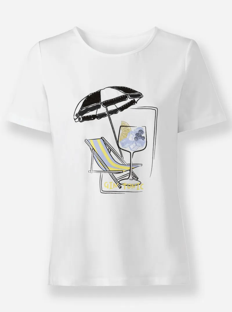 heine Kurzarmshirt weiß-marine-bedruckt, Weiß-marine-bedruckt, – Produktbild 1 von 2