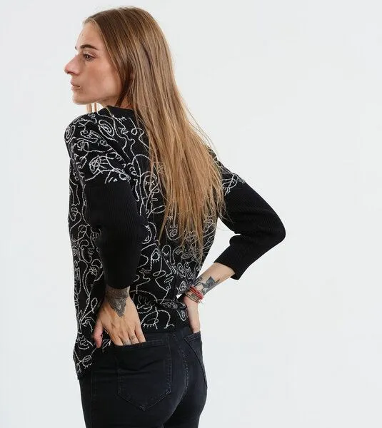 Gary Mash GARY MASH Leichter Strickpulli Lynn aus Biobaumwolle, Faces (schwarz), – Produktbild 4 von 4