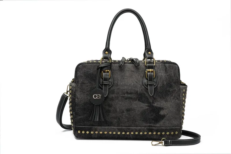 Collezione Alessandro Collezione Alessandro Schultertasche Denim, aus griffigem Jeansstoff mit Nieten, Schwarz, – Produktbild 3 von 5