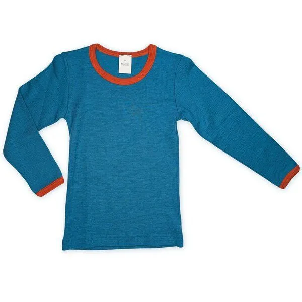 Hocosa Hocosa Kinder Langarm Shirt Wolle Seide, Meerblau/orange, – Produktbild 1 von 3
