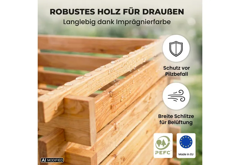 Lemodo Lemodo Komposter aus Lärchenholz für Garten 100x100 cm Stecksystem langlebig, BxTxH: 100x100x73 cm, Einfache Montage, Hohe Qualität aus Lächernholz, Beige, – Produktbild 5 von 6