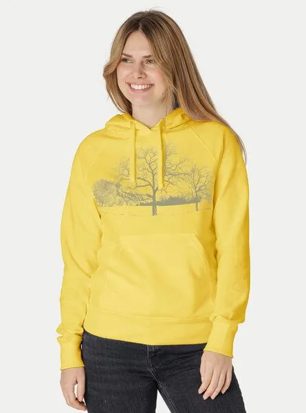 Peaces.bio - handbedruckte Biomode Peaces.bio - handbedruckte Biomode Damen Hoodie Landscape, Gelb, – Produktbild 2 von 2