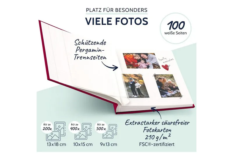 Goldbuch Goldbuch Fotoalbum GOLDBUCH Fotoalbum Summertime 100 weiße Seiten mit Trennblättern 30x31, Rot, – Produktbild 4 von 6