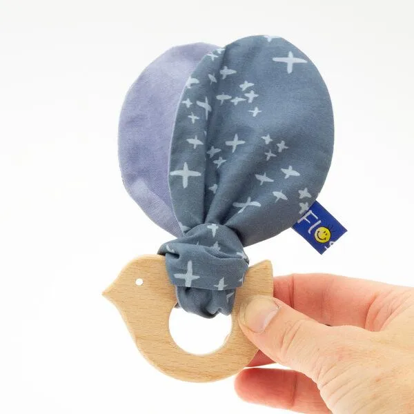 Flosinn Flosinn Knisterohren Baby mit Beißring Vogel Bio-Greifling, Blau, – Produktbild 1 von 2
