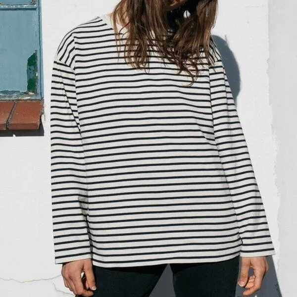 SALZWASSER STINA - Longsleeve (Damen) aus 100% Bio-Baumwolle (GOTS) von SALZWASSER, Natur-blau (mehrfarbig), – Produktbild 3 von 4