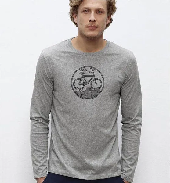 Picopoc Picopoc Fahrrad / Bike / Stadt / Land / Natur / Outdoor / Langarm T-Shirt, Grau, – Produktbild 1 von 4