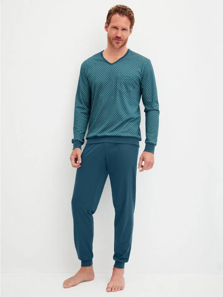 CALIDA CALIDA Pyjama Relax Streamline Herren (2 tlg) weich, bequem mit V-Ausschnitt, Blau, – Produktbild 2 von 4