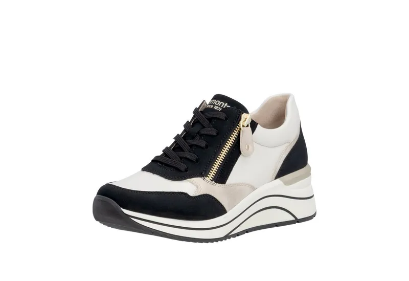 Remonte Remonte Keilsneaker, Freizeitschuh, Halbschuh, Schnürschuh, vegane Verarbeitung, Schwarz|weiß, – Produktbild 1 von 5