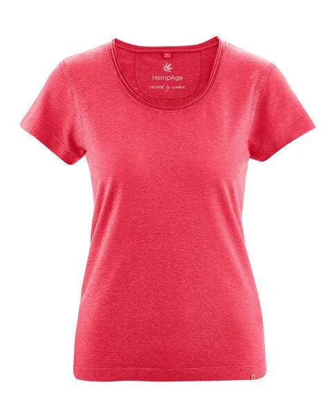 HempAge HempAge Damen T-Shirt mit Rollsaum Hanf/Bio-Baumwolle, Magnolia (rot), – Produktbild 1 von 4