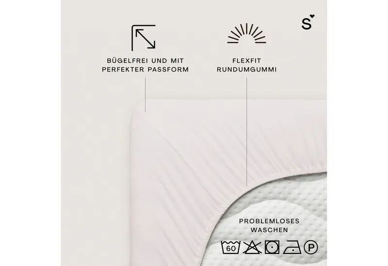 Schlafgut Schlafgut Spannbettlaken Basic Cotton Bettlaken, 160 g/m², 100% Baumwolle, Spannbetttuch, Jersey, Gummizug: rundum, (1 Stück), Spannbettlaken bis 20 cm Matratzenhöhe, bügelfrei und pflegeleicht, Braun, – Produktbild 3 von 7