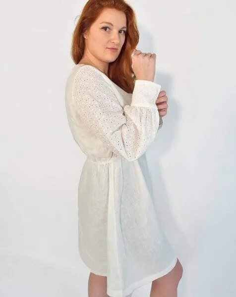 Aatise Aatise Zomi Kleid mit elastischer Taille, weiss, Langarm, Weiß, – Produktbild 3 von 4