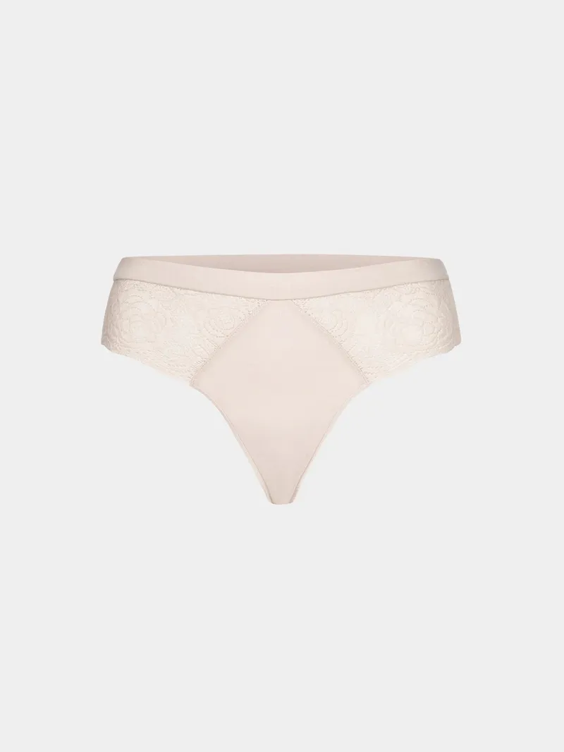 erlich textil erlich textil Gertrud String mit Spitze aus Bio-Baumwolle, Weiß, – Produktbild 3 von 7