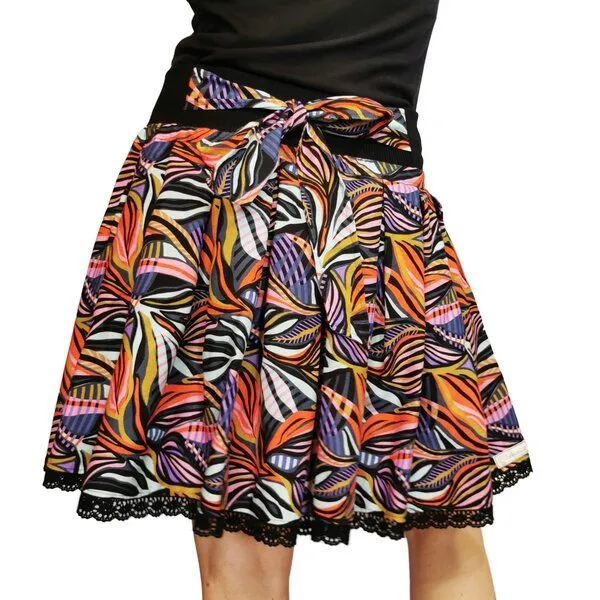 liebewicht liebewicht Faltenrock Rock schwarz bunt gemustert aus Biobaumwolle Modal Damen, Black, – Produktbild 1 von 8