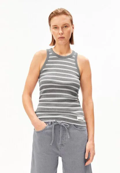 ARMEDANGELS ARMEDANGELS KANITAA STRIPES Damen Ripp-Top aus Bio-Baumwoll Mix, Silver melange-white, – Produktbild 1 von 4