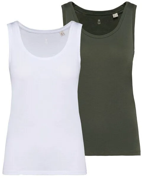 YTWOO YTWOO 2er Pack Damen Tank Top aus 100% Bio-Baumwolle, Weiß-khaki, – Produktbild 1 von 4